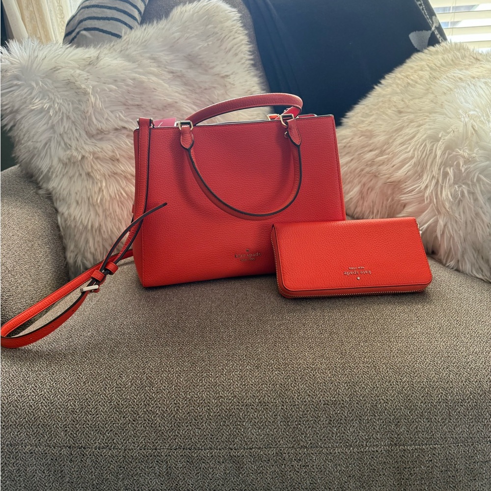 Kate spade orange Leather Tote and Wallet Set